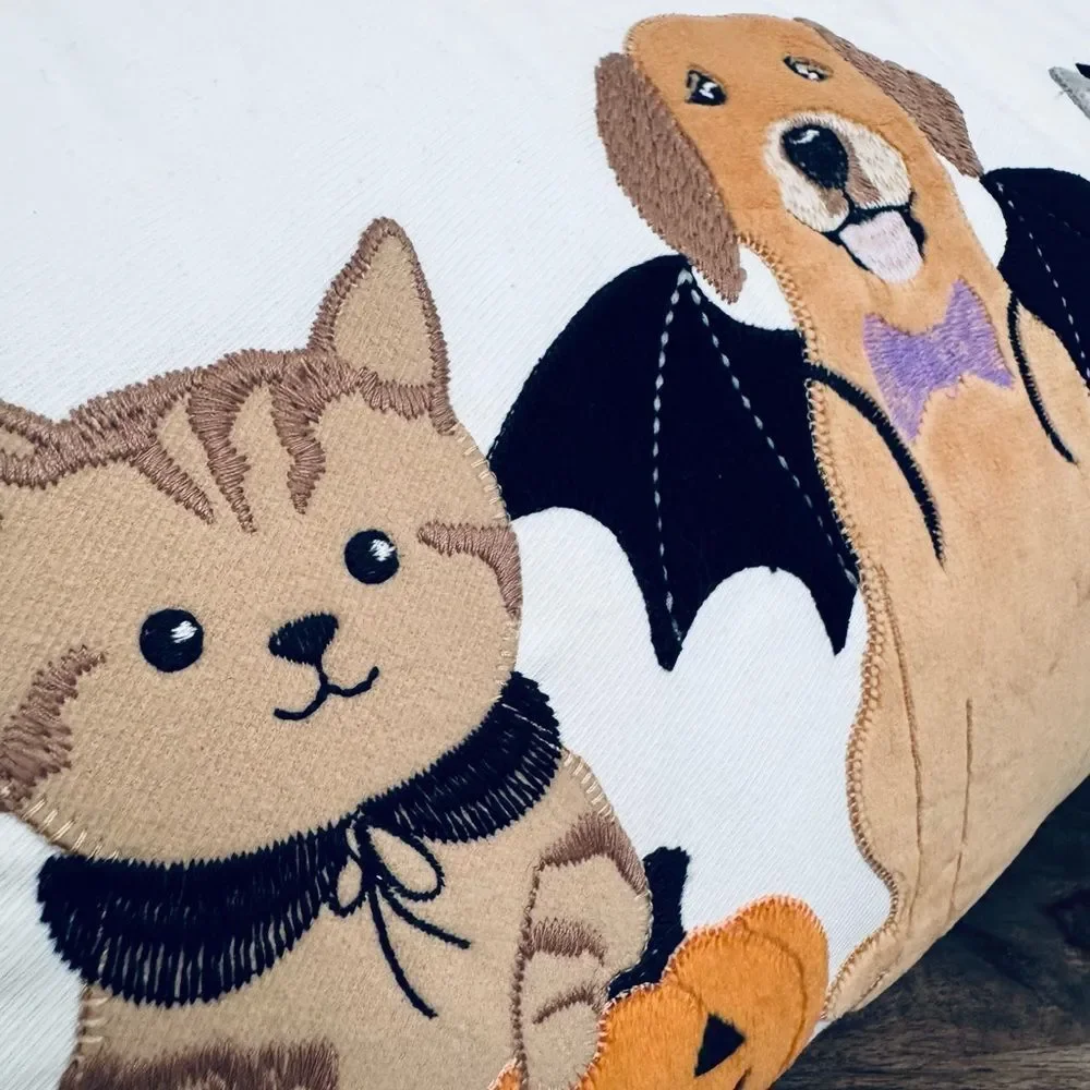 Halloween Dogs Cats Embroidered Costume Pets Fall Throw Pillow